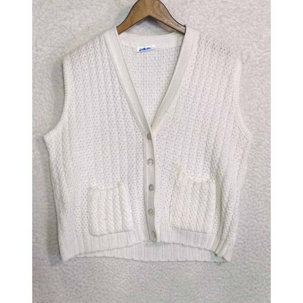 Vtg Miss Scotch English Sweater Vest Knit Retro 60s Secretary Acrylic *Stain*